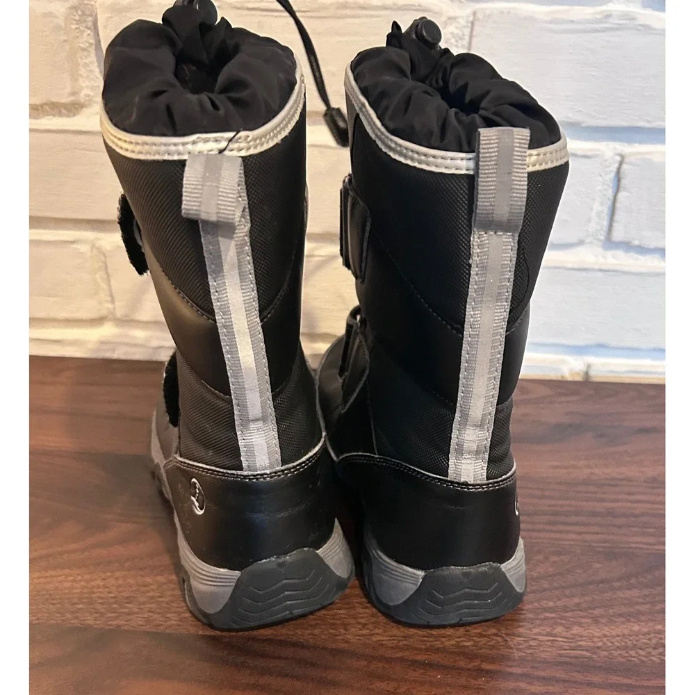 Lands End Snow Flurry Kids Winter Boots Black Silver Insulated Size 3 Youth Warm